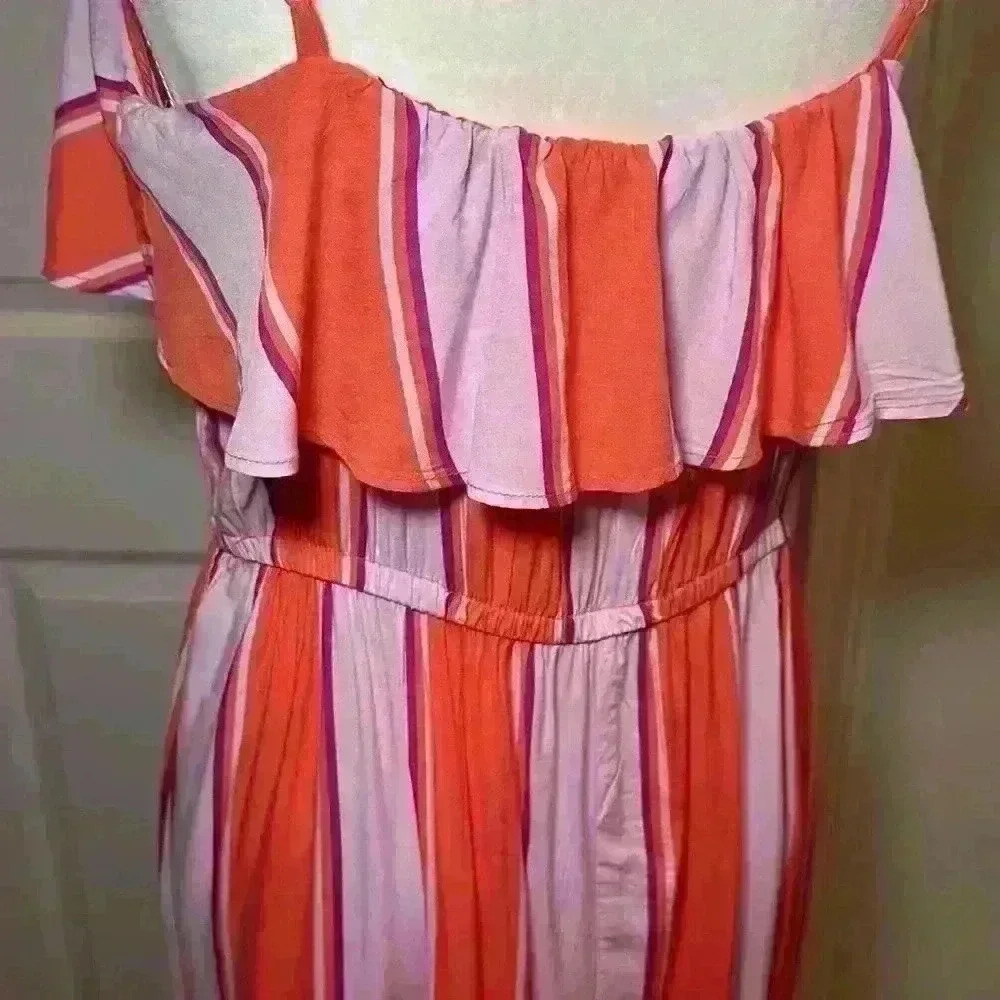 Old Navy Maxi Dress Pink Orange. Adjustable Spaghetti Strap. Layered. Sz Medium - Picture 5 of 10